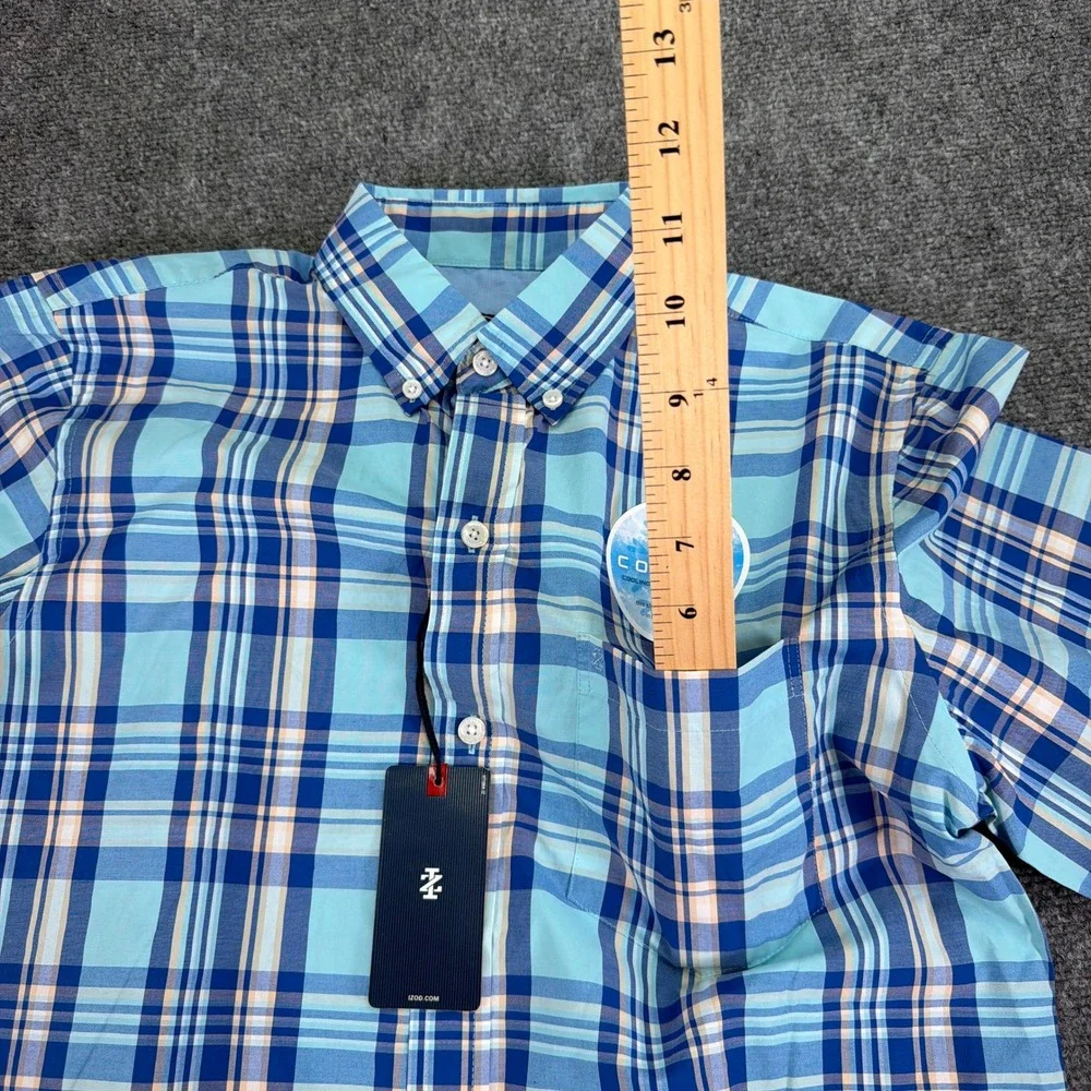 IZOD Shirt Men's Small Gulf Stream Blue Plaid Breeze Cool FX Button Down NWT